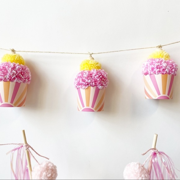 Cupcakes Birthday Party Garland, Cupcake Birthday Decorations, Birthday Party - Picture 1 of 5